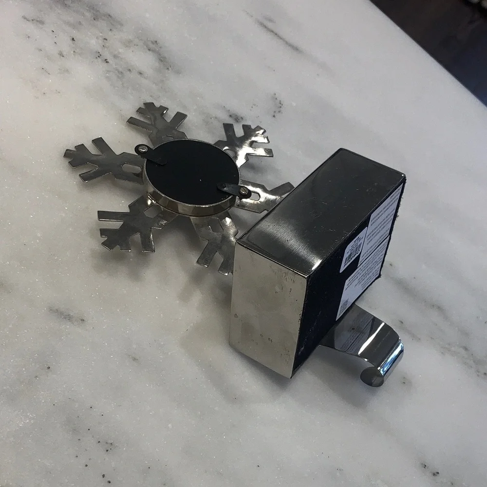 Crate&Barrel Silver Snowflake Photo Stocking Holder
